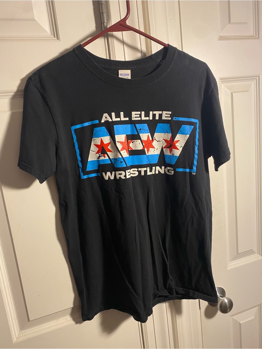 AEW All Elite Wrestling logo in Chicago flag colors CM Punk M